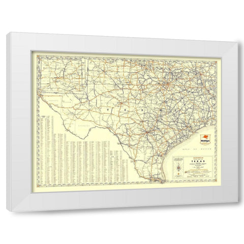 Texas Road Map from Magnolia Petro 1933 White Modern Wood Framed Art Print by General Drafting