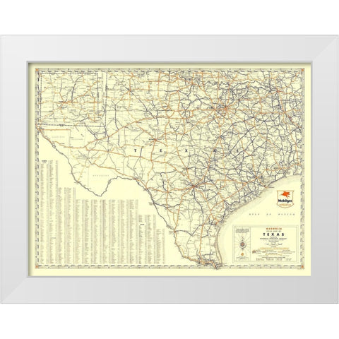 Texas Road Map from Magnolia Petro 1933 White Modern Wood Framed Art Print by General Drafting