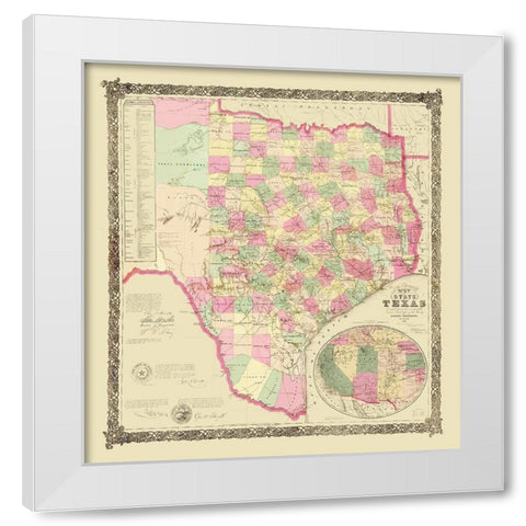 Texas - USGLO 1867 White Modern Wood Framed Art Print by USGLO