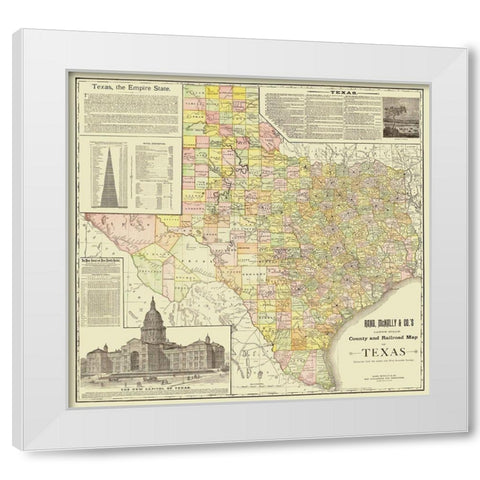 Texas - Rand McNally 1891 White Modern Wood Framed Art Print by Rand McNally