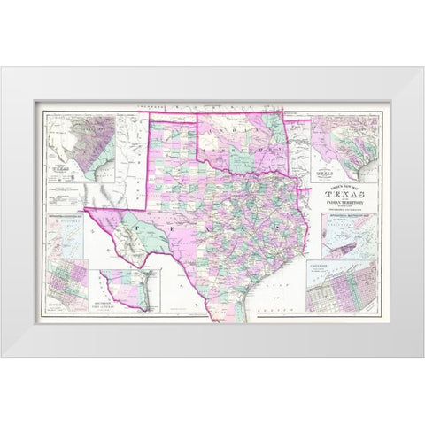 Texas and Oklahoma Indian Territory - Gray 1876 White Modern Wood Framed Art Print by Gray