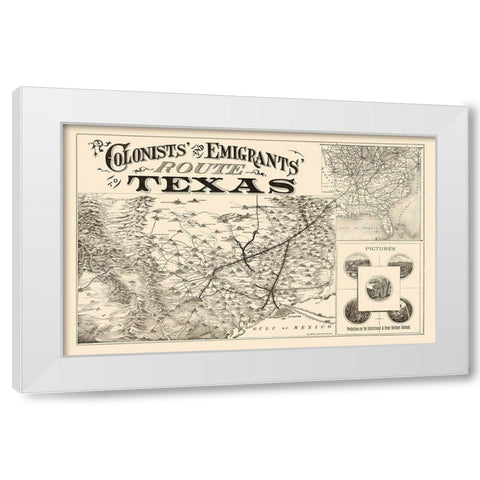 Texas Colonists and Emigrants Route 1878 White Modern Wood Framed Art Print by Rand McNally