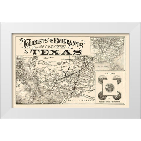 Texas Colonists and Emigrants Route 1878 White Modern Wood Framed Art Print by Rand McNally