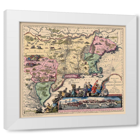 Novi Belgii In America Septentrionali White Modern Wood Framed Art Print by Seutter