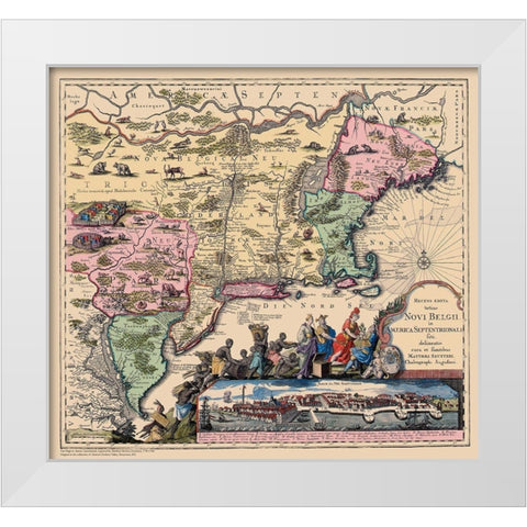 Novi Belgii In America Septentrionali White Modern Wood Framed Art Print by Seutter