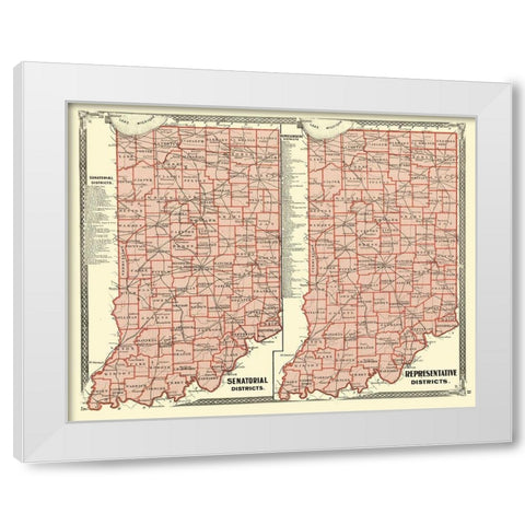 Indiana Senatorial, Representative Districts 1876 White Modern Wood Framed Art Print by Baskin