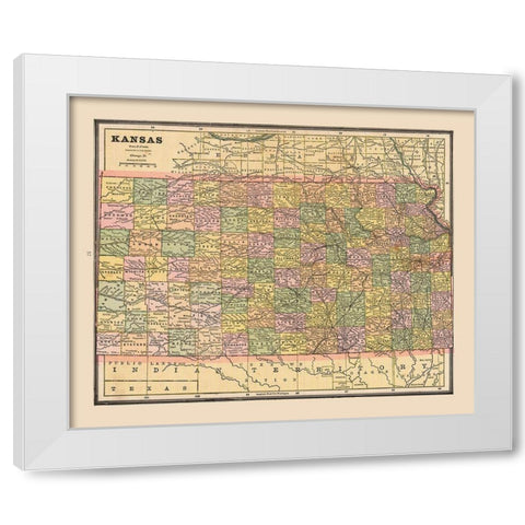 Kansas - Cram 1888 White Modern Wood Framed Art Print by Cram
