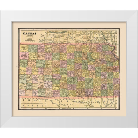 Kansas - Cram 1888 White Modern Wood Framed Art Print by Cram