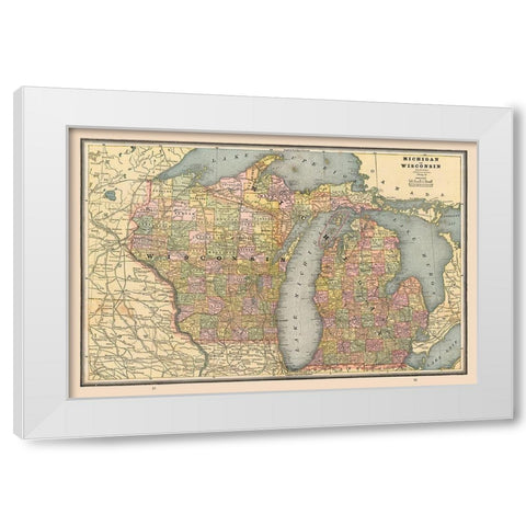 Michigan, Wisconsin - Cram 1888 White Modern Wood Framed Art Print by Cram