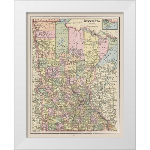 Minnesota - Cram 1892 White Modern Wood Framed Art Print by Cram