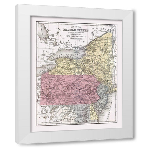 Middle States - Mitchell 1877 White Modern Wood Framed Art Print by Mitchell