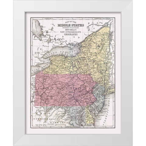 Middle States - Mitchell 1877 White Modern Wood Framed Art Print by Mitchell