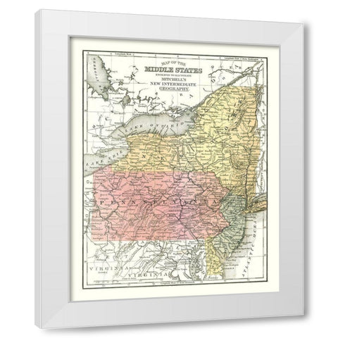 Middle States - Mitchell 1869 White Modern Wood Framed Art Print by Mitchell