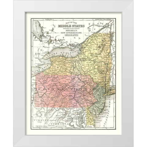 Middle States - Mitchell 1869 White Modern Wood Framed Art Print by Mitchell