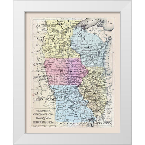 Midwestern United States - Mitchell 1877 White Modern Wood Framed Art Print by Mitchell