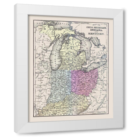 Ohio, Michigan, Indiana, Kentucky - Mitchell 1877 White Modern Wood Framed Art Print by Mitchell