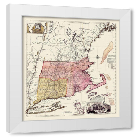 New England, Massachusetts Bay, New Hampshire White Modern Wood Framed Art Print by Unknown