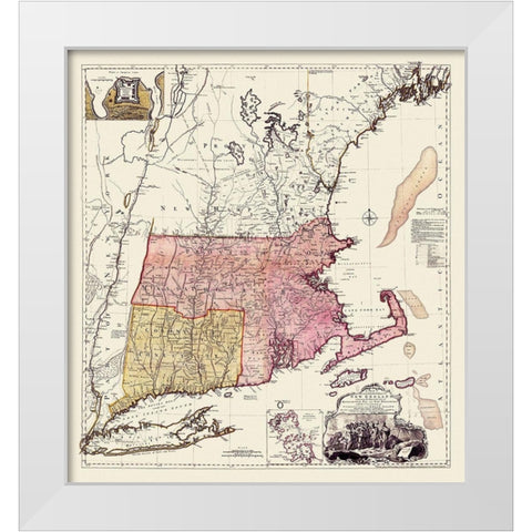 New England, Massachusetts Bay, New Hampshire White Modern Wood Framed Art Print by Unknown