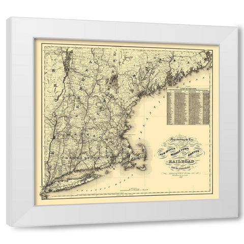 New Haven, Middletown and Boston 1867 White Modern Wood Framed Art Print by Colton
