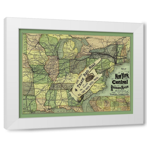 New York Central and Hudson River Railroad 1876 White Modern Wood Framed Art Print by Rand McNally