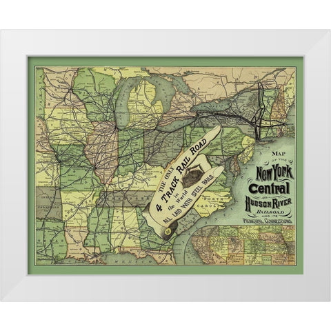 New York Central and Hudson River Railroad 1876 White Modern Wood Framed Art Print by Rand McNally