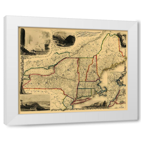 Railroad, Steam Boat, Stage Routes - Sherman 1850 White Modern Wood Framed Art Print by Sherman