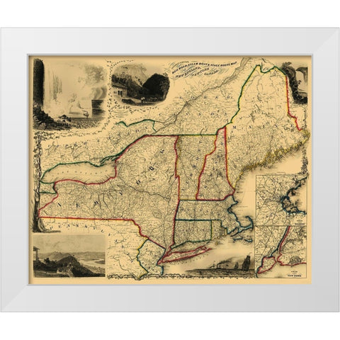 Railroad, Steam Boat, Stage Routes - Sherman 1850 White Modern Wood Framed Art Print by Sherman