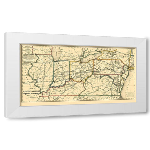 Western Railroads, Tributary to Philadelphia 1851 White Modern Wood Framed Art Print by Williams