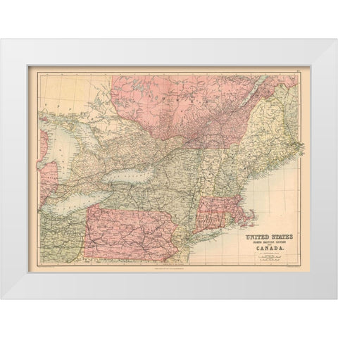 North Eastern US, Canada - Black 1867 White Modern Wood Framed Art Print by Black