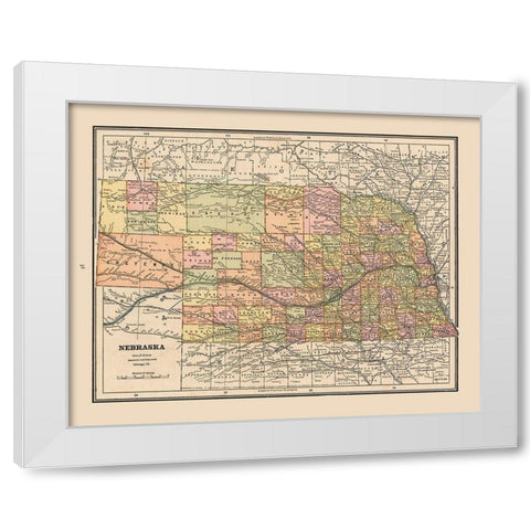 Nebraska - Cram 1888 White Modern Wood Framed Art Print by Cram