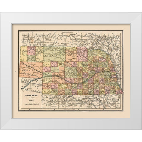 Nebraska - Cram 1888 White Modern Wood Framed Art Print by Cram