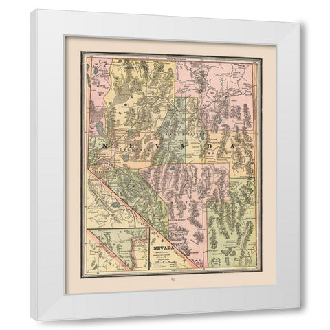 Nevada, United States - Cram 1888 White Modern Wood Framed Art Print by Cram