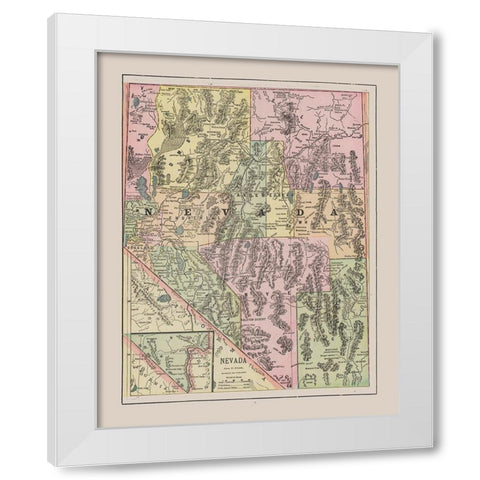 Nevada - Cram 1892 White Modern Wood Framed Art Print by Cram