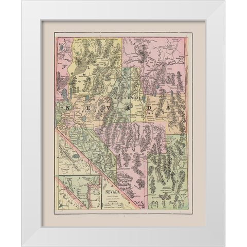 Nevada - Cram 1892 White Modern Wood Framed Art Print by Cram