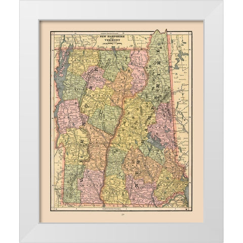New Hampshire, Vermont - Cram 1888 White Modern Wood Framed Art Print by Cram