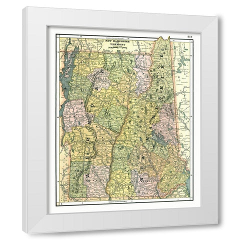 New Hampshire, Vermont - Johnson 1888 White Modern Wood Framed Art Print by Johnson