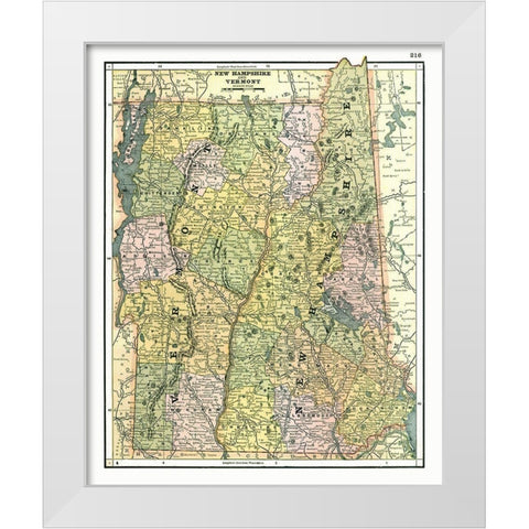 New Hampshire, Vermont - Johnson 1888 White Modern Wood Framed Art Print by Johnson