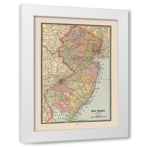 New Jersey, United States - Cram 1888 White Modern Wood Framed Art Print by Cram
