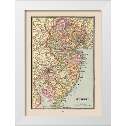 New Jersey, United States - Cram 1888 White Modern Wood Framed Art Print by Cram