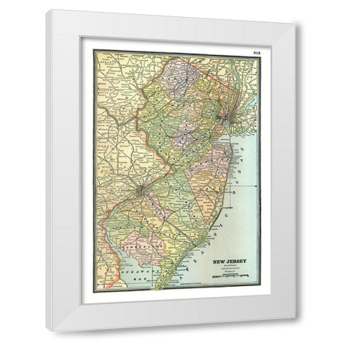 New Jersey - Johnson 1888 White Modern Wood Framed Art Print by Johnson