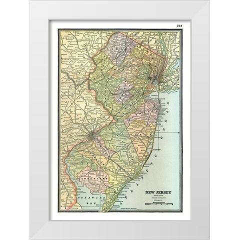 New Jersey - Johnson 1888 White Modern Wood Framed Art Print by Johnson