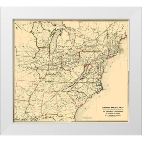 North East and South West Alabama 1854 White Modern Wood Framed Art Print by Poor
