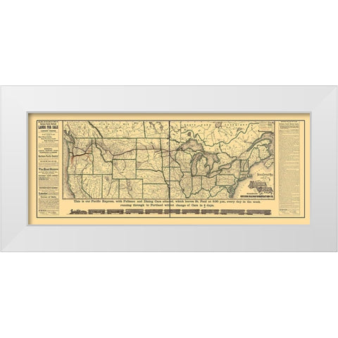 Northern Pacific Railroad - Rand McNally 1883 White Modern Wood Framed Art Print by Rand McNally