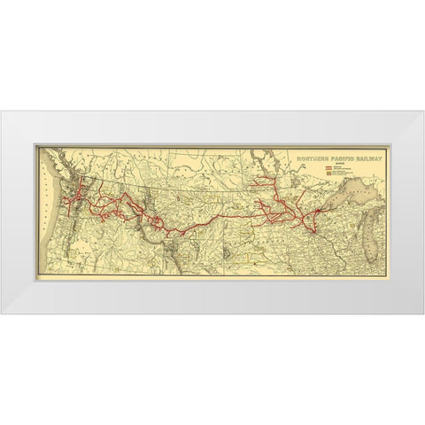 Northern Pacific Railway - Poates 1900 White Modern Wood Framed Art Print by Poates