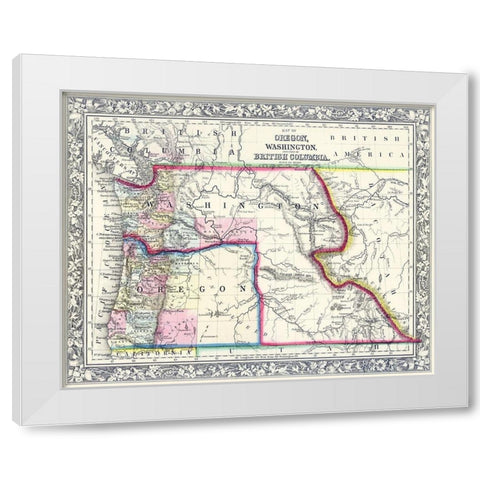 Oregon, Washington, Part of British Columbia - White Modern Wood Framed Art Print by Unknown