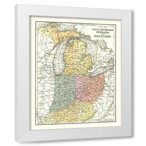 Ohio, Michigan, Indiana, Kentucky - Mitchell 1869 White Modern Wood Framed Art Print by Mitchell