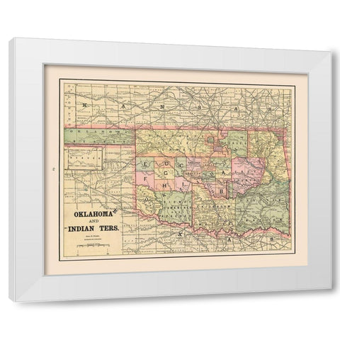 Oklahoma, Indian Territory - Cram 1892 White Modern Wood Framed Art Print by Cram