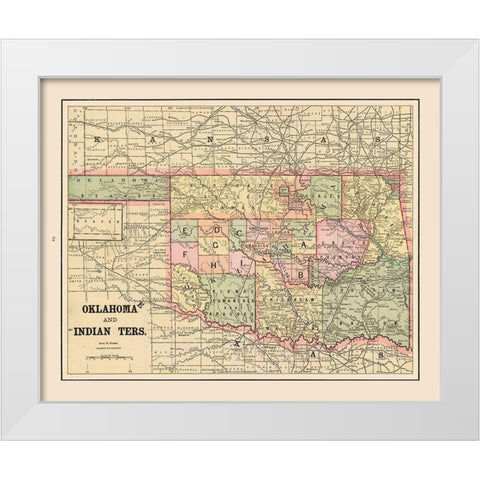 Oklahoma, Indian Territory - Cram 1892 White Modern Wood Framed Art Print by Cram