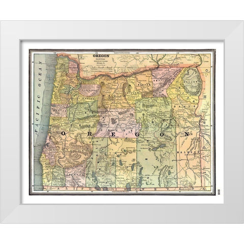 Oregon - Johnson 1888 White Modern Wood Framed Art Print by Johnson