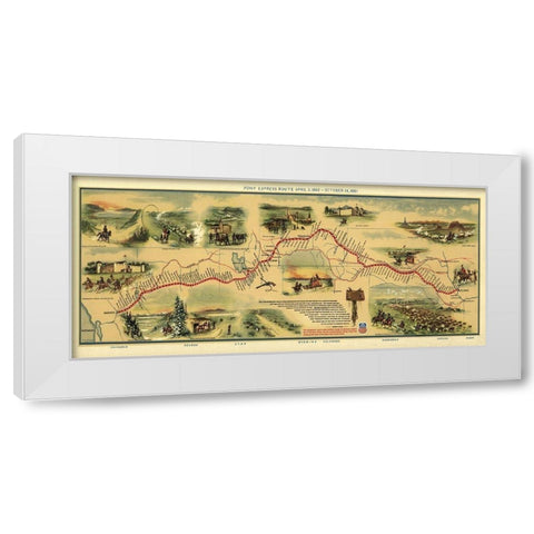 Pony Express Route April 3, 1860 White Modern Wood Framed Art Print by Jackson